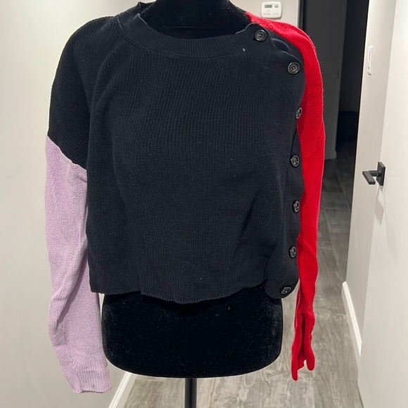 HAODUOYI Sweaters - Crop sweater color lock sleeves with buttons down the side